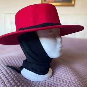 STREET SMART  RED COLOR HAT, BLACK TIES&HATBAND, 100% WOOL, MADE IN USA, OS. NEW